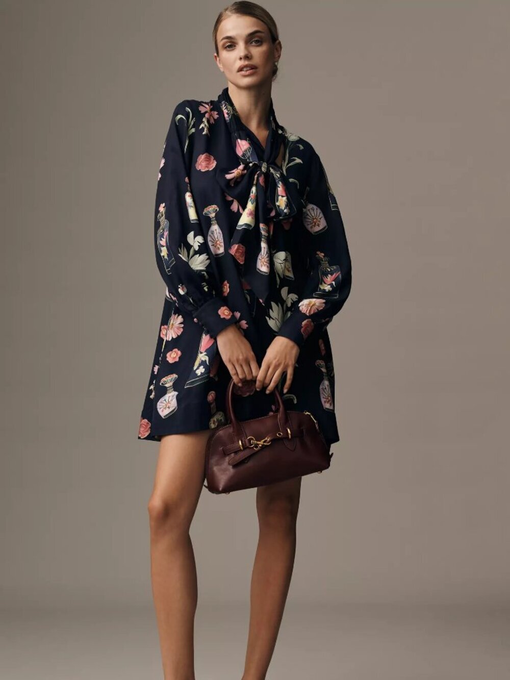 Anthropologie MAEVE Carole Dark Blue Floral Twill A-Line Dress, Size 4